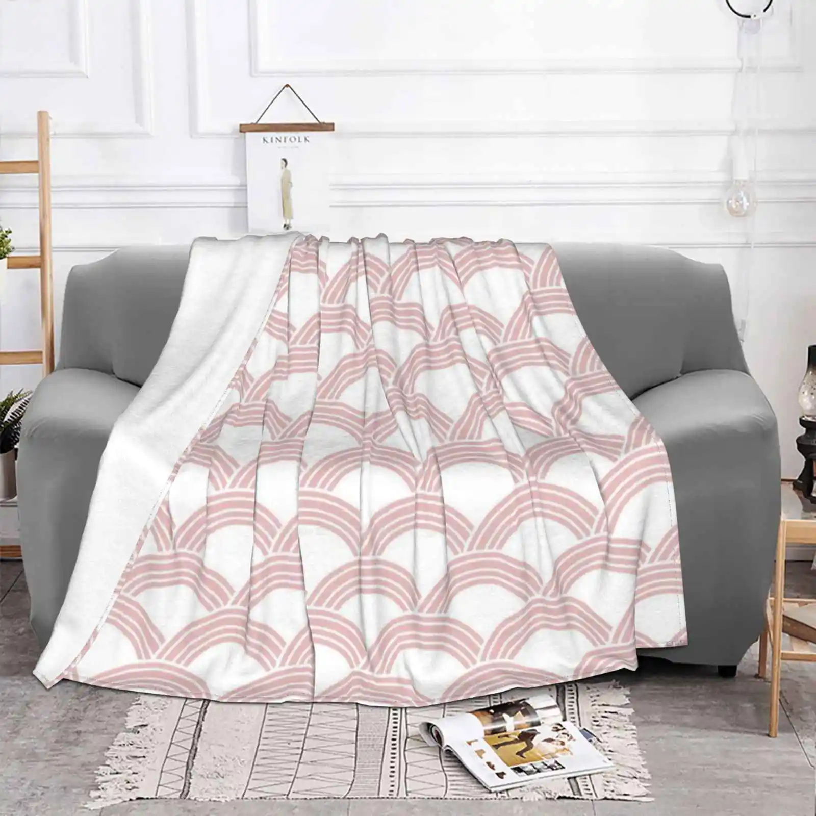 Japanese Wave Blush Glam #1 #Decor #Art Creative Design Comfortable Flannel Blanket Pattern Seigaiha Waves Blush White Mermaid