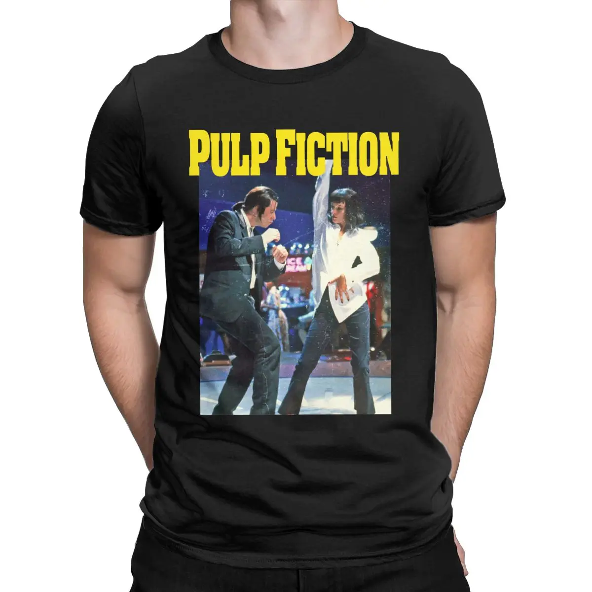 Funny Pulp Fiction Dance T-Shirt Men Crew Neck Pure Cotton T Shirts Short Sleeve Tee Shirt Classic Clothes