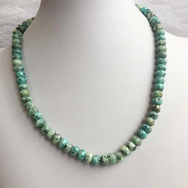 5*8MM Faceted Green Africa Turquoise Necklace Vintage Natural Stone Jewelry Noble Elegant Exquisite Beaded Chain Choker Collier