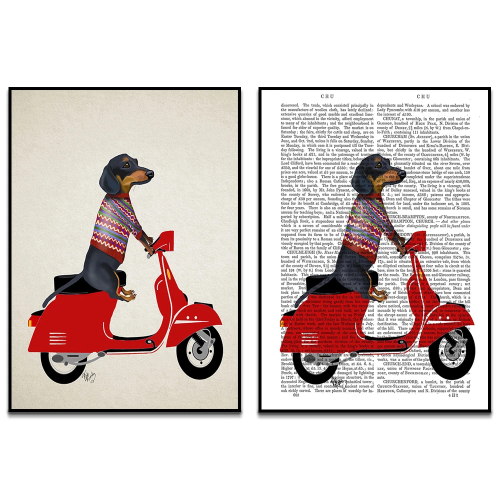 Dachshund Print-Dachshund on Moped-Dachshund Art Dog Gift Dog Lover Whimsical Dog Decoration Poster