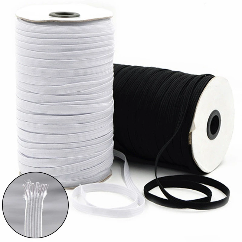 Elastic Band Masks White Black 3mm 5mm 6mm 8mm 10mm 12mm High Elastic Flat Rubber Band Waist Band Sewing Stretch Rope DIY Mask