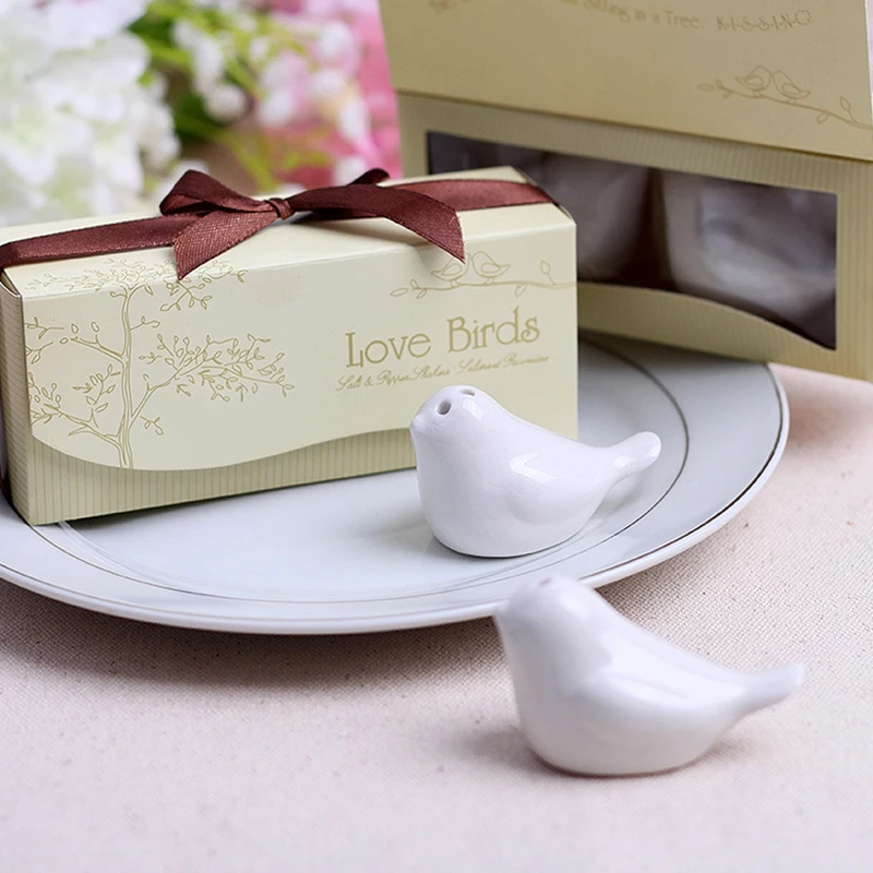 Ceramic salt and pepper shakers, cute wedding gift, love birds, 200 pcs/lot (100 boxes)