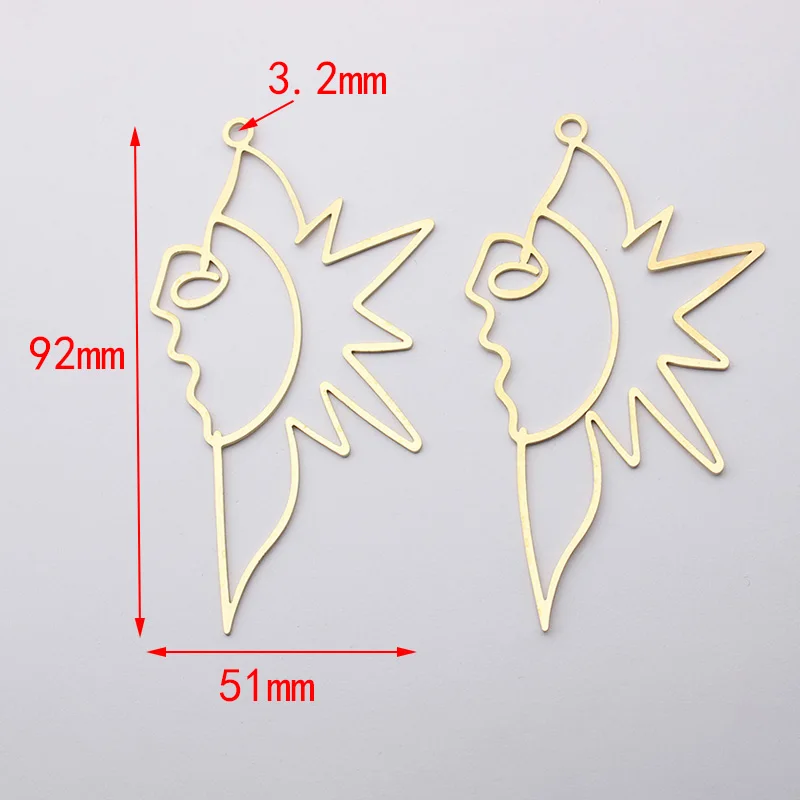 2pcs 92x51mm Raw Brass Large Tribal Human Face Charms Pendant Earring Necklace Charms For DIY Hanging Jewelry Making Supplies