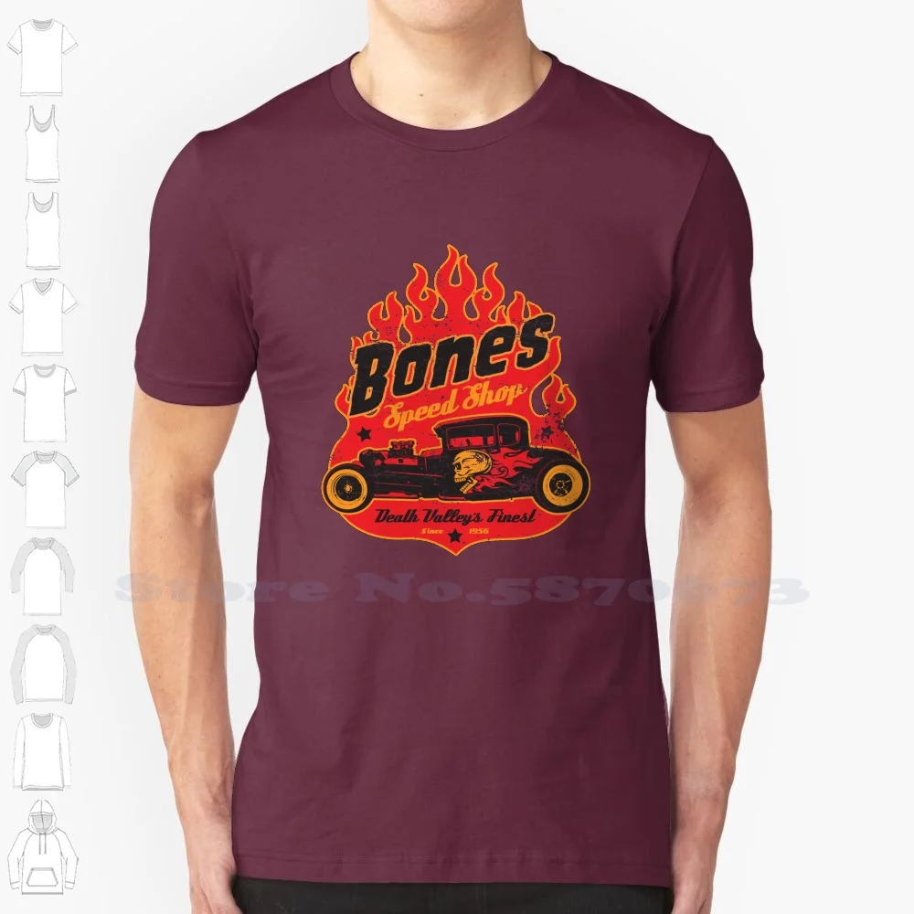 Bones Speed Shop 100% Cotton T-Shirt Death Valley Hot Rod Racing Flame Skull Bones Shop Speed Coupe California Mopar