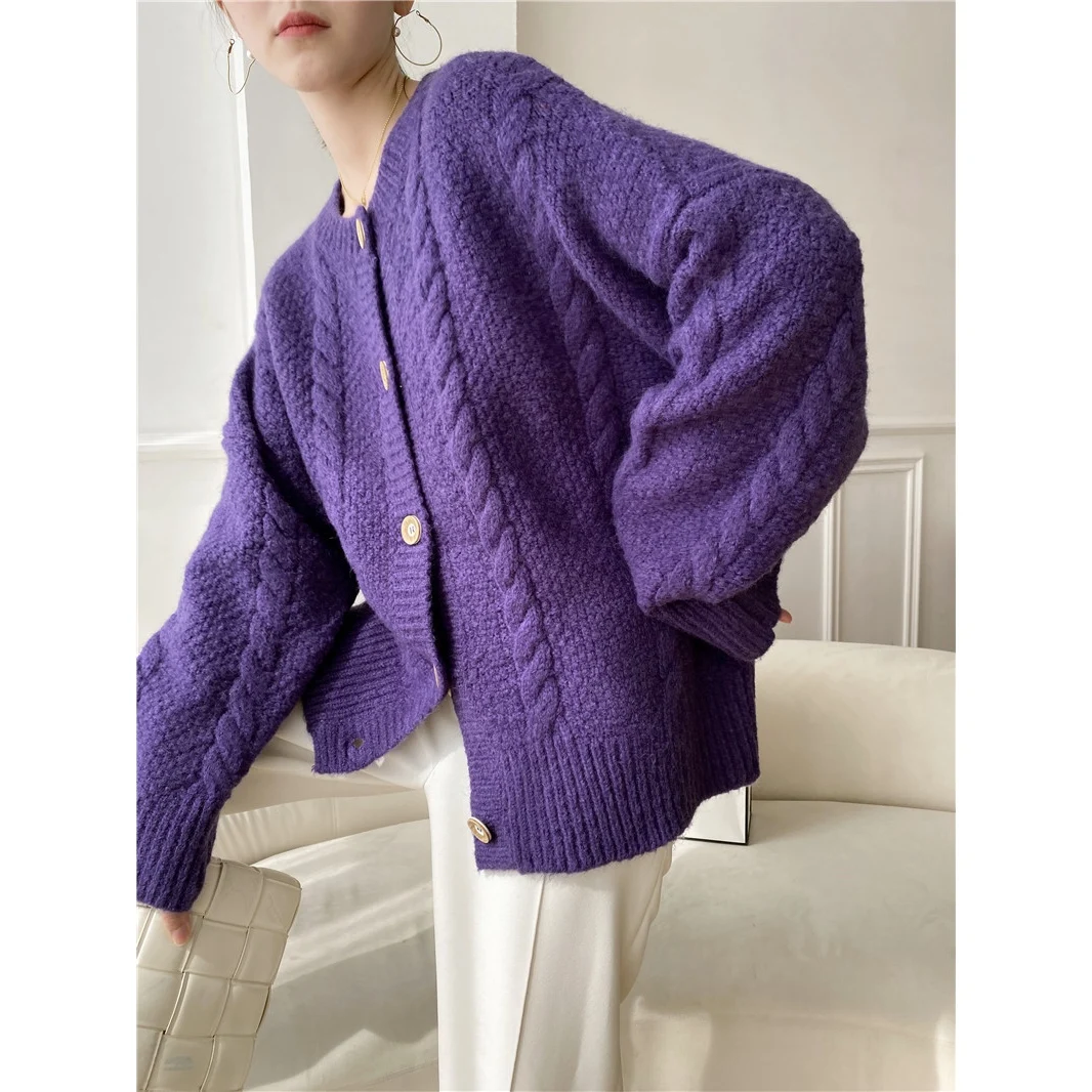 [ZAYAU]Retro Twist Coat Thickened Sweater women's Wool Mohair Blended Autumn and Winter New Lazy Loose Thick Knitting