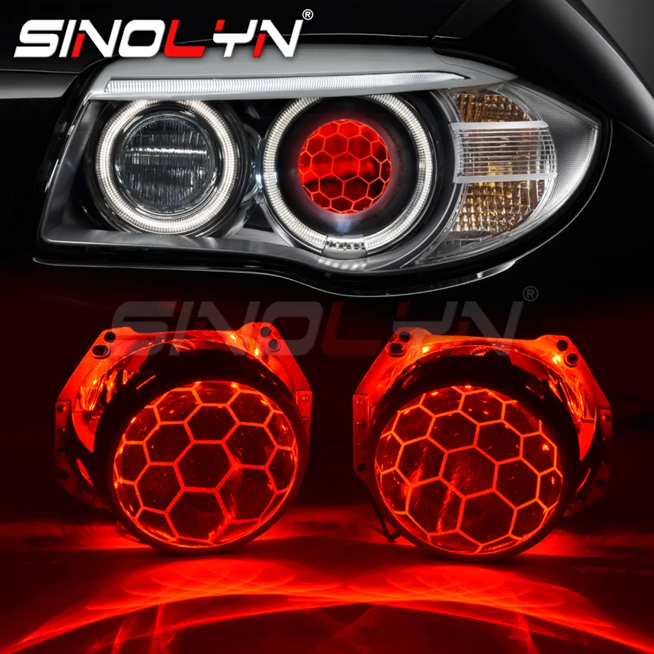 

Sinolyn Lenses For Hella 3R G5 5R Headlight Bixenon Devil Eyes HID Projector Honeycomb Soccer Blue Lens Retrofit D1S D2S D3S D4S