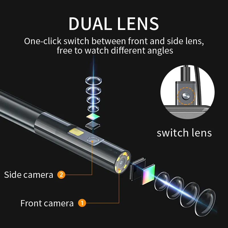 Teslong-デュアルレンズ付き検査カメラ,1080p,5インチipsスクリーン,5mm,内視鏡,防水,5m,7個のled,内蔵マイク,32gb