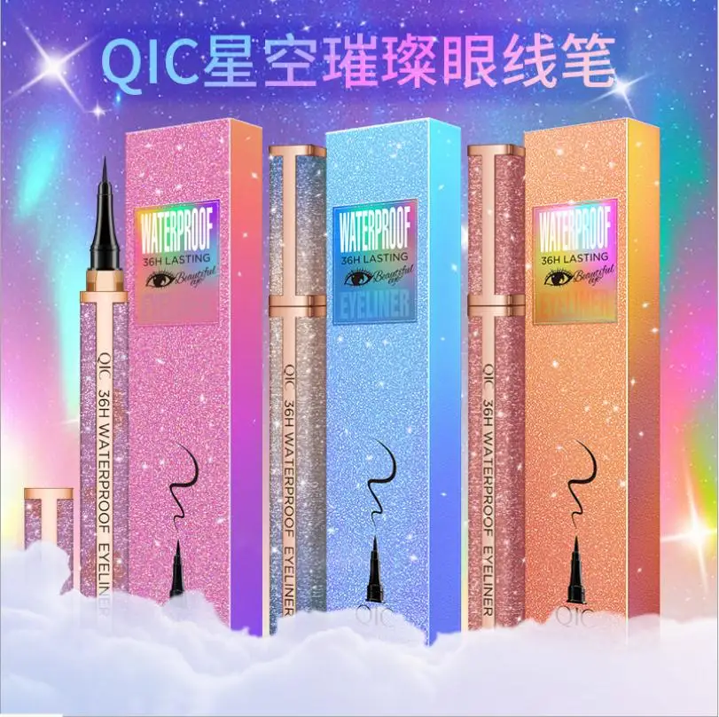 1Pc Quick-dry Starry Galaxy Eyeliner Pen Waterproof Not Blooming Liquid Eyeliner Lasting Smooth Black Eyeliner Pencil T0253