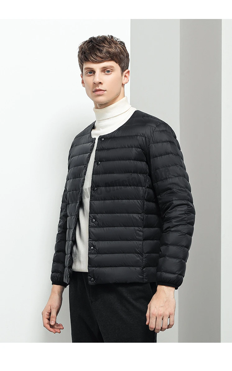 Men's Liner Duck Down Jacket O-neck Variable V-neck 2023 New Men Winter Keep Warm Collarless Ultralight Quilted Puffer Coat