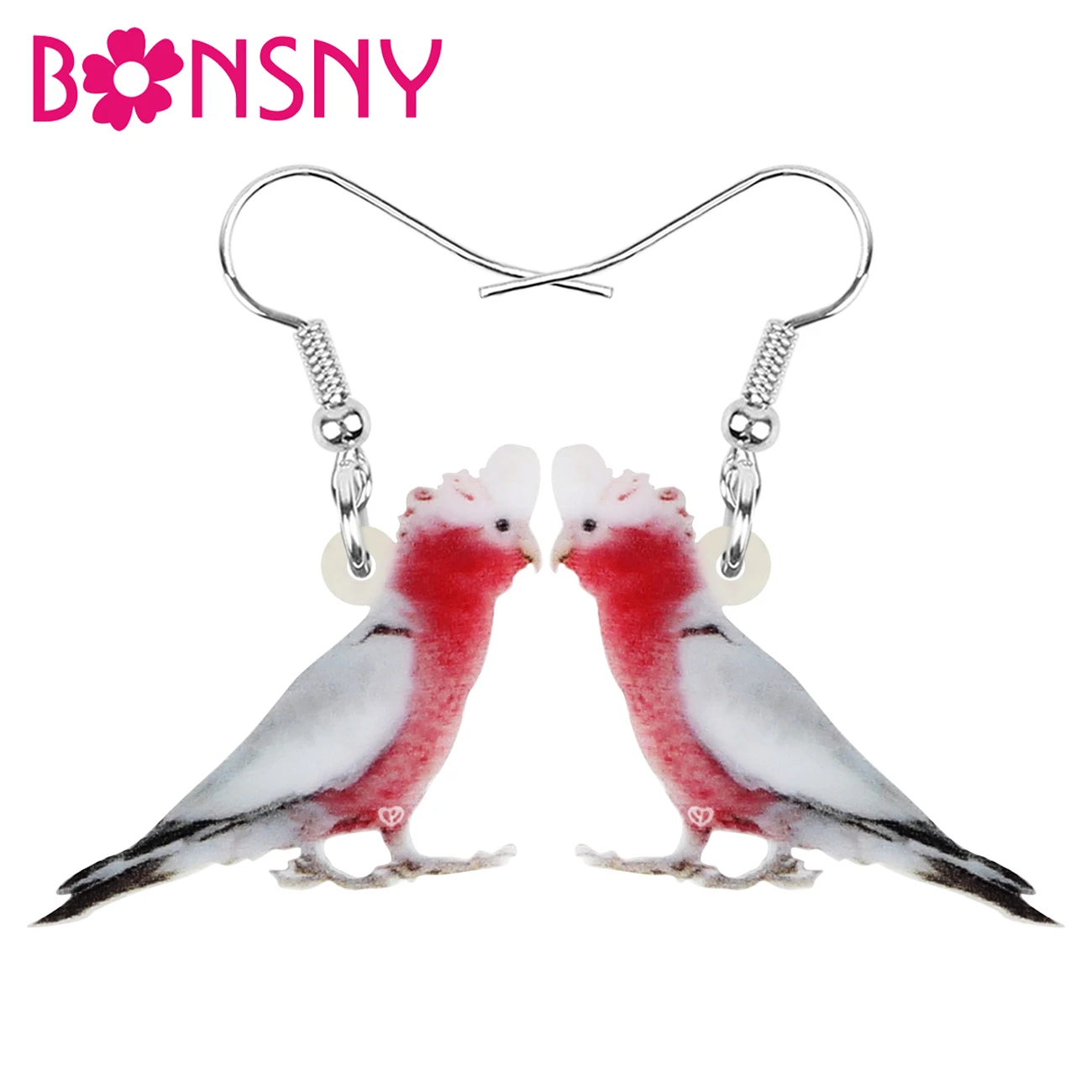 Bonsny Acrylic Flying Gallah Rose Breasted Cockatoo Earrings Print Bird Animal Dangle Drop Jewelry For Women Girls Novelty Gifts