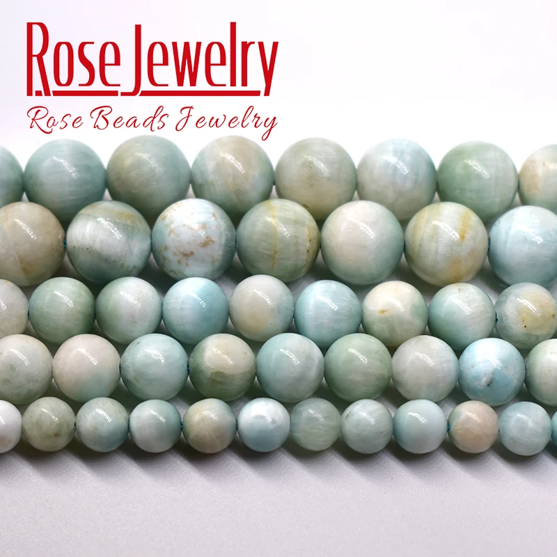 A+ Natural Green Larimar Stone Beads Rare Semi-precious Round Loose Beads For Jewelry Making Diy Charms Bracelets 6 8 10mm 15