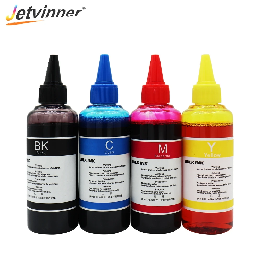 Jetvinner 400ml Universal Dye Ink C M Y K Refill Ink 100ml*4pcs Kit Compatible for Epson Canon HP Brother Printer