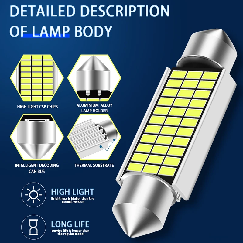 Festoon-bombillas LED C10W C5W Canbus, luz de lectura Interior sin errores, lámpara de placa automática blanca, 31/36/39/41MM, 2 unidades