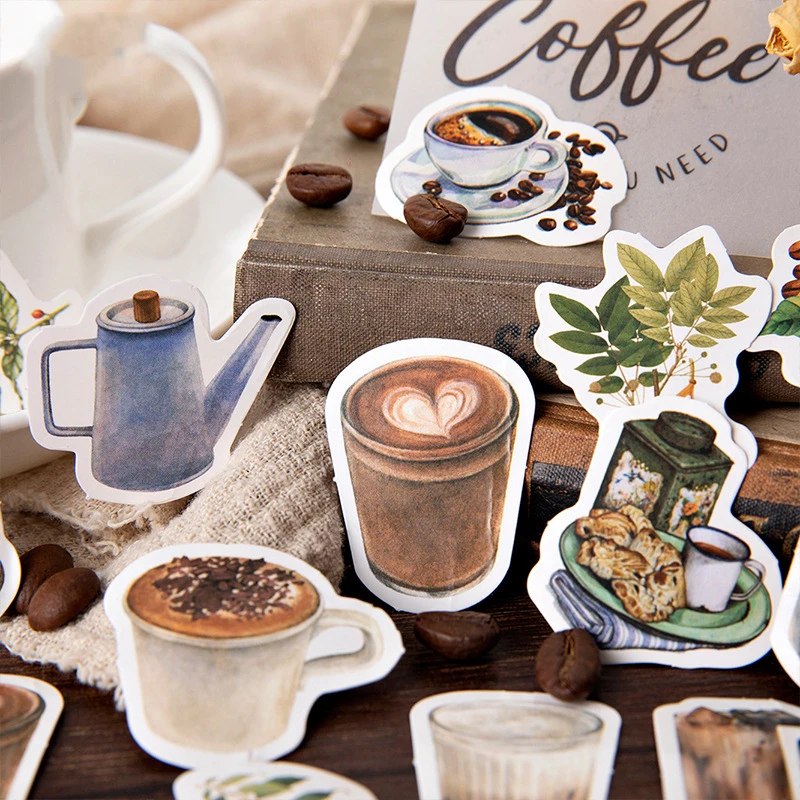 46pcs Rooftop Coffee Stickers Set 44mm Mini Leisure Drink Time Sticker DIY Decoration Gift Seal Diary Journal Album Frame A6418