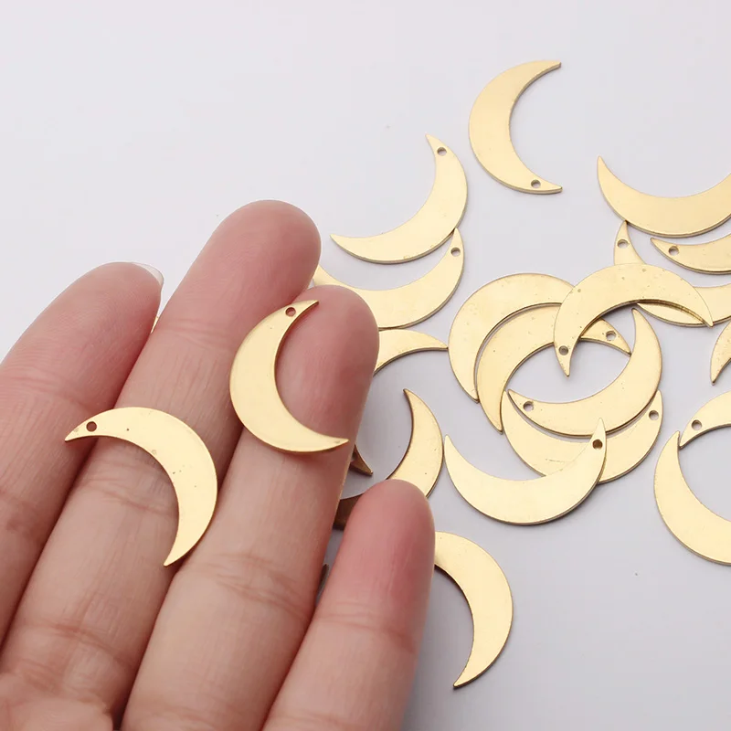 20pcs Raw Brass Earring Charms Hollow Crescent Moon Pendant Charms For Women Necklace Jewelry Findings Making Crafts