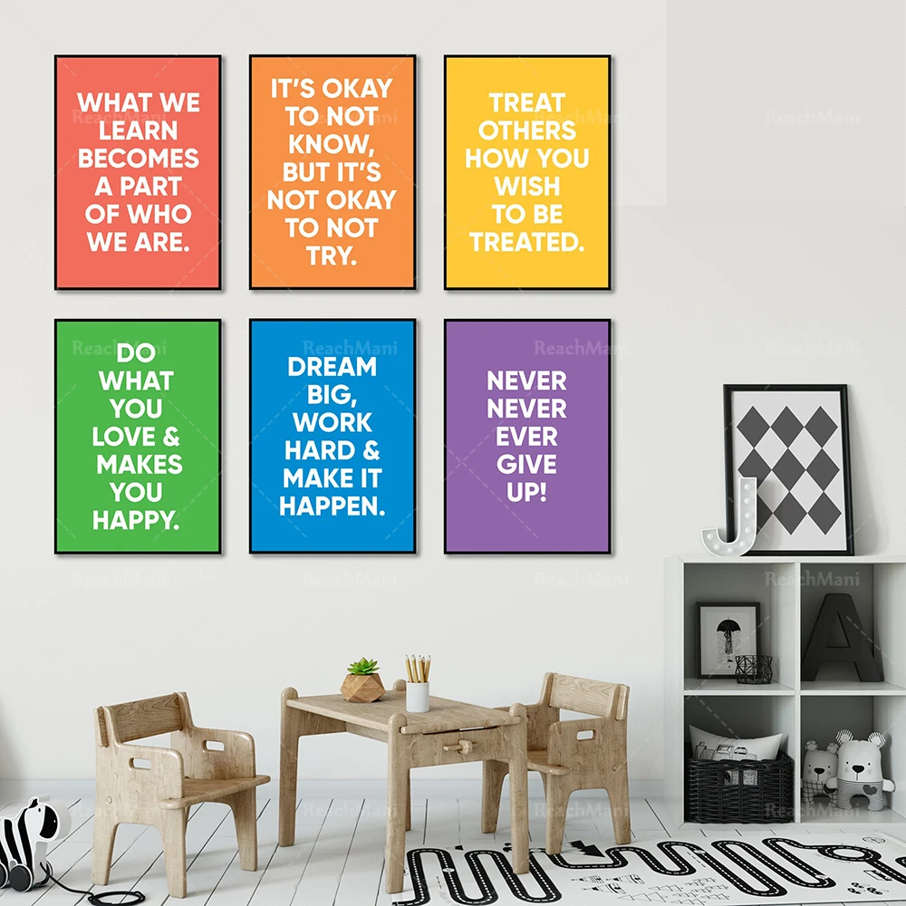 Klassenzimmerdekoration, Lehrdrucke, Kinder, unterrichtungsbedruckbare Kunstwand, inspirierende Zitate, Galerienwand für den Kindergarten