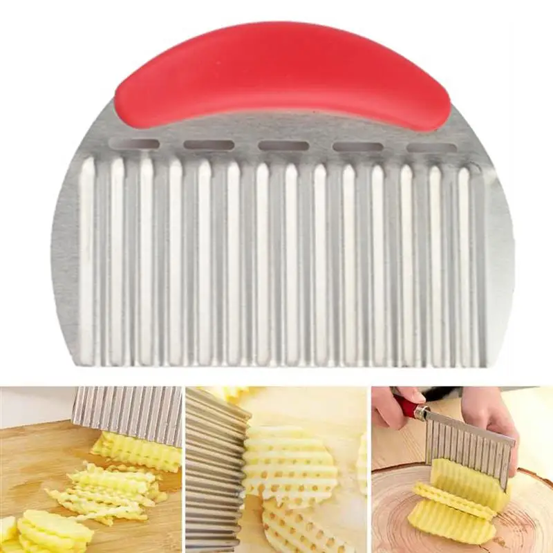 New Stainless Steel Potato Chip Slicer Dough Fruit Crinkle Wavy Slicer Knife Potato Cutter Chopper French Fry Maker For Kitchen