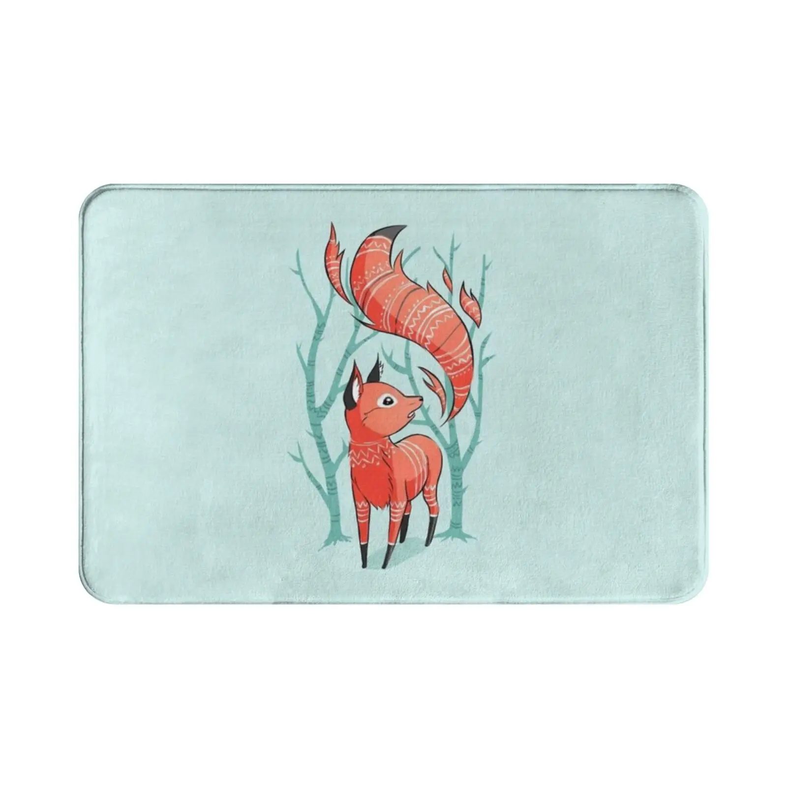 

Зимний ковер с лисой, коврик, подушка, мягкая нескользящая милая маленькая лиса, зимний холодный орнамент, хвост, деревья, фэнтезийное детское животное