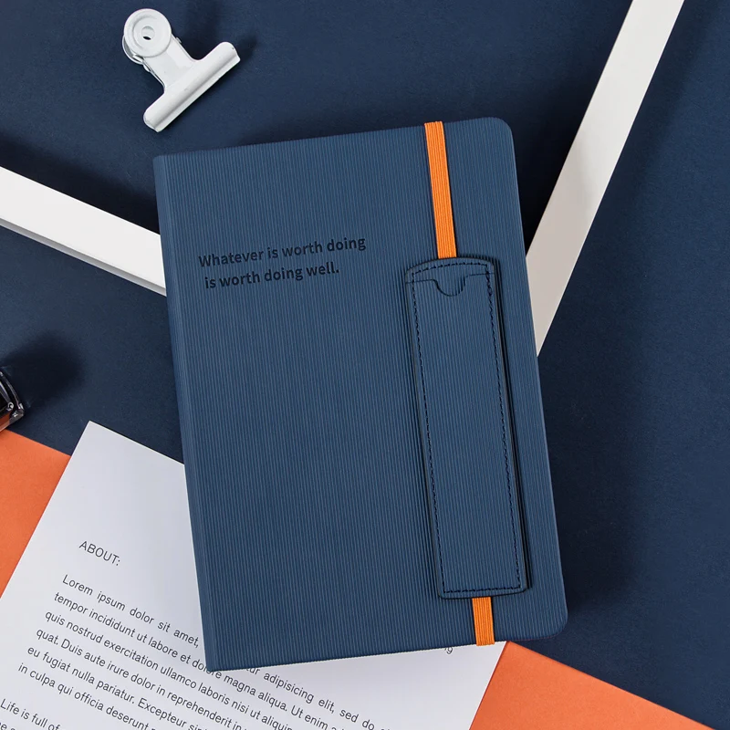 Kinbor A5 Strap Leather Book Office Business Blue Notebook Portable Multi-Function Storage Meeting Record Book Leather Book