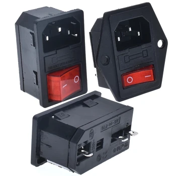 Nieuwe Integrale Rood Licht 10A250VAC Tuimelschakelaar Power Rocker Gesmolten IEC 320 C14 Inlaat Socket 3pin Connector Plug Met bevestigingsgaten