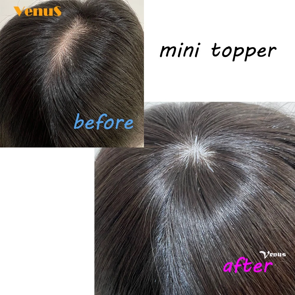 Mini Topper de Cheveux Humains Vierges Chinois, Toupet Court à réinitialisation, Frange 4D, Cacher les Cheveux Blancs, 6 "-10", 5x5cm, 2 "x 2"