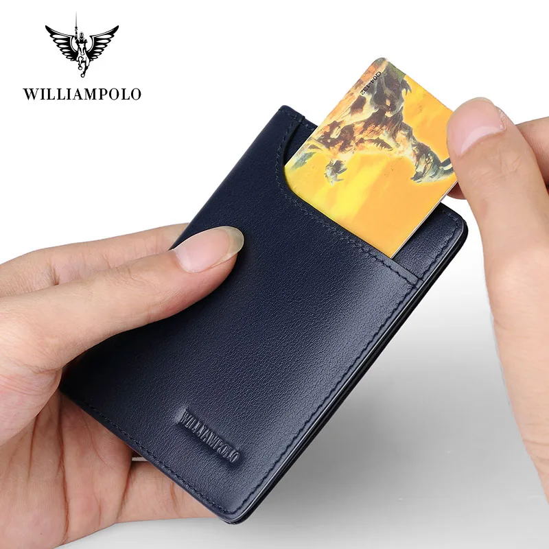 Men Wallets Slim Genuine Leather Bi-Fold Card Holder Front Pocket Luxury Small Purse Thim Money Clip Famous Brand Wallet Design
