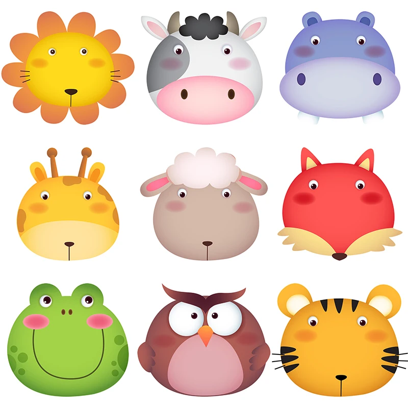 Three Ratels QC550 Cute cartoon animal head Wall Sticker Kids Room Decoration decals for bathroom fridge label