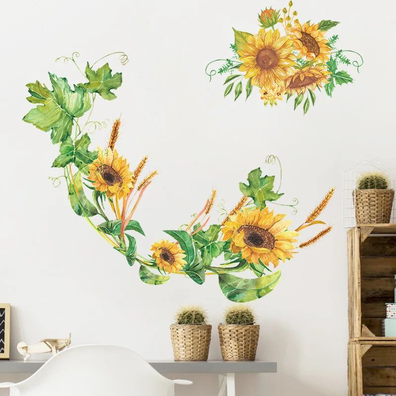 

Painted Sunflower Bouquet Leaves Wall Sticker Living Room Decoration Wallpaper Beautiful Flowers Bedroom Home Beautify Decals