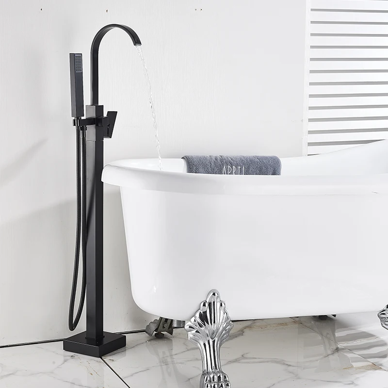 Senlesen Bathtub Shower Faucets Floor Standing Faucet Floor Mounted Waterfall Spout Bathroom Bathtub Taps Hot Cold Mixer Crane