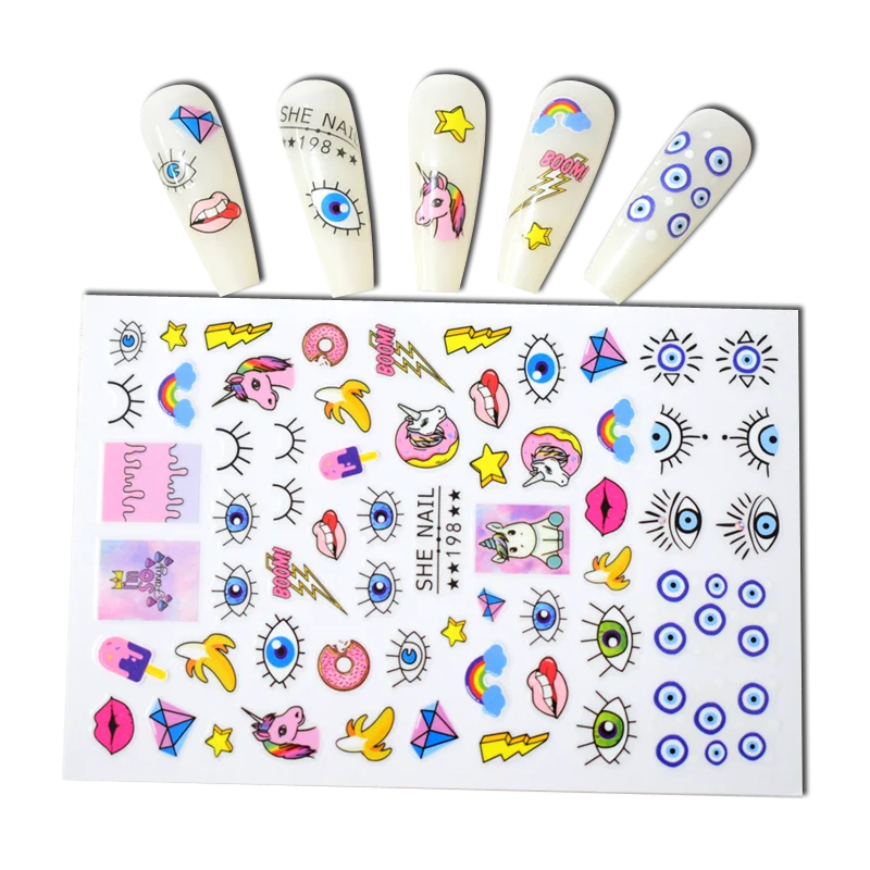 

10PCS Cartoon Moon Girl 3D Adhesive All for manicure Eye of the World Animal Nail Slider DIY Snake Nail Art Decoration Supplies