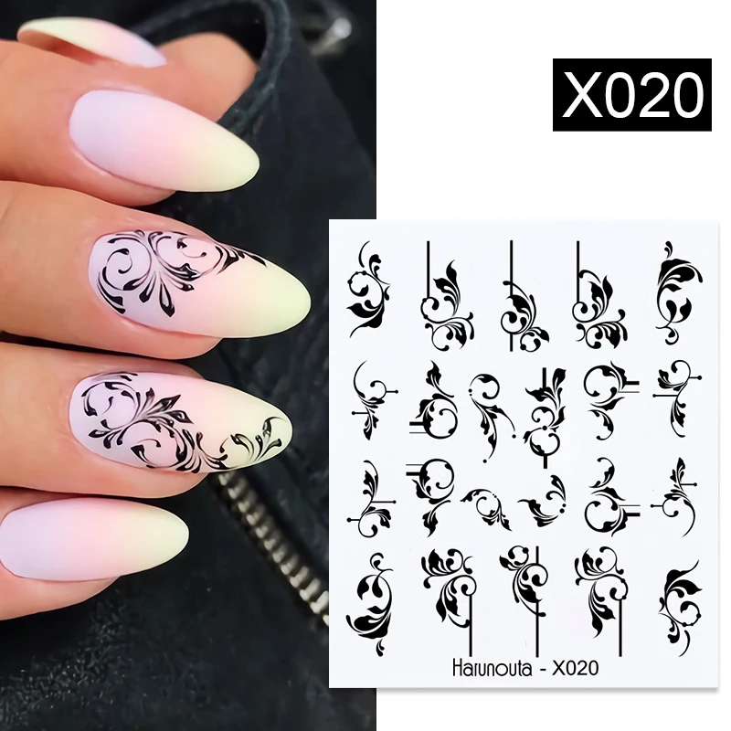 Harunouta French Flower Vine Water Decals Spring Summer Leopard Alphabet Leaves Charms Sliders Nail Art Stickers Decorations Tip