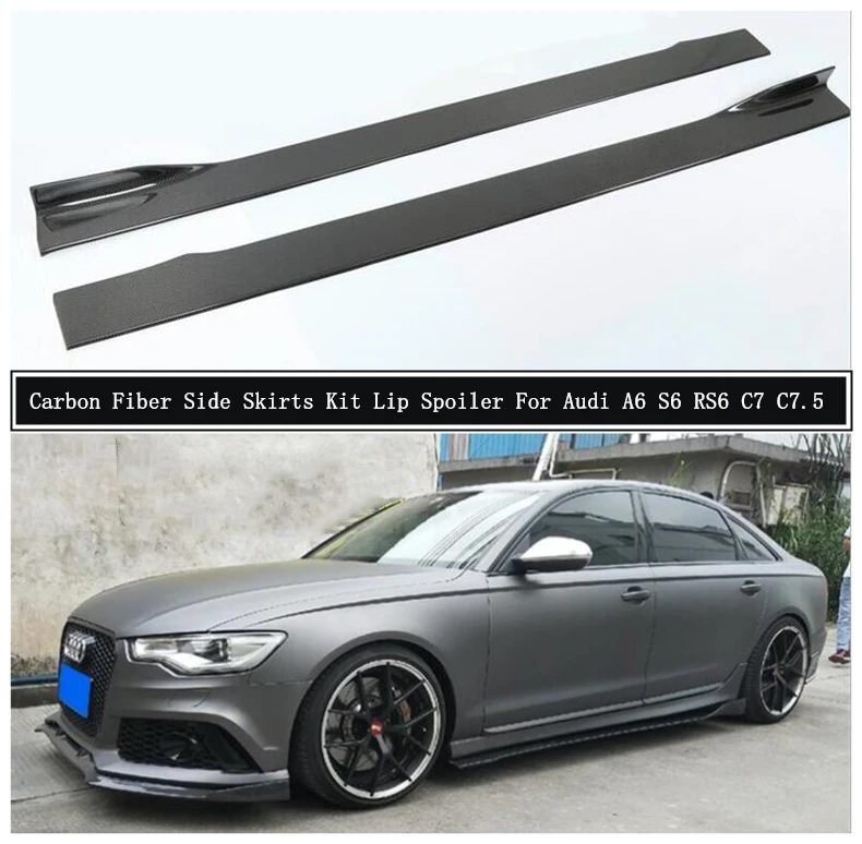 For Audi A6 S6 RS6 C7 C7.5 2012-2018 Carbon Fiber Side Body Skirts Kit Lip Splitters Trim Cover Spoiler Car Accessories