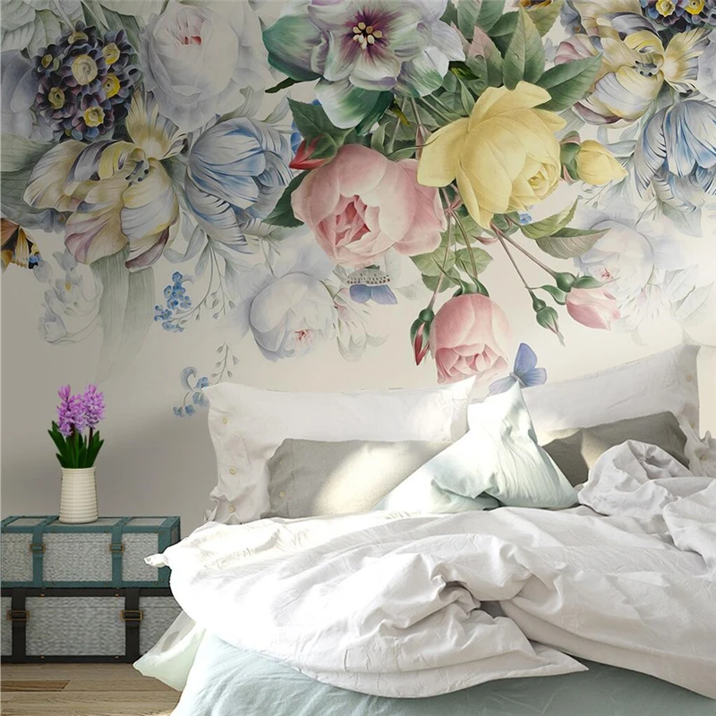 custom photo wallpaper Vintage flowers wallpapers for living room bedroom decoration mural 3d murals wall paper house Stickers