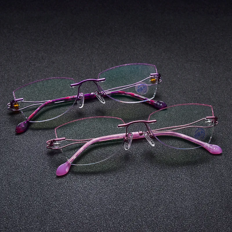 

Reven Jate Titanium Rimless Diamond Cutting Woman Glasses Frame Optical Prescription Eyeglasses Woman Eyewear Fashion 2534