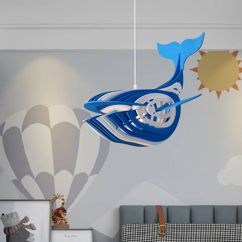 

Wood Fish Cute Dolphin Pendant Lights Blue Whale For Kid's Room Lovely Fish Light For Children's Christmas Decoration Lighting