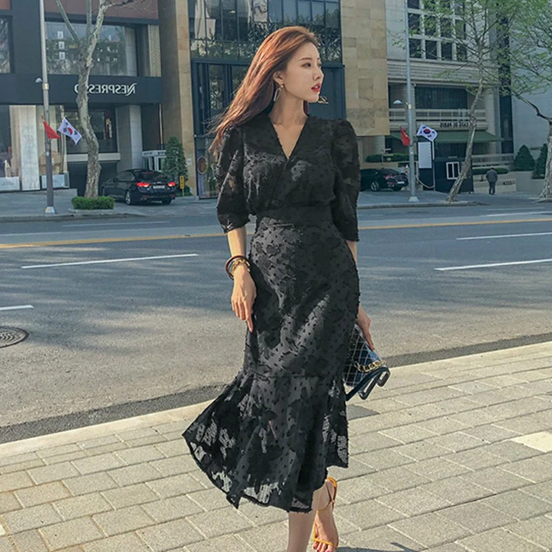 Brand Designer Runway Dress 2020 Patchwork Chiffon Dress Ladies Elegant Black Spring Summer Dress Women Plus Size Robe Femme