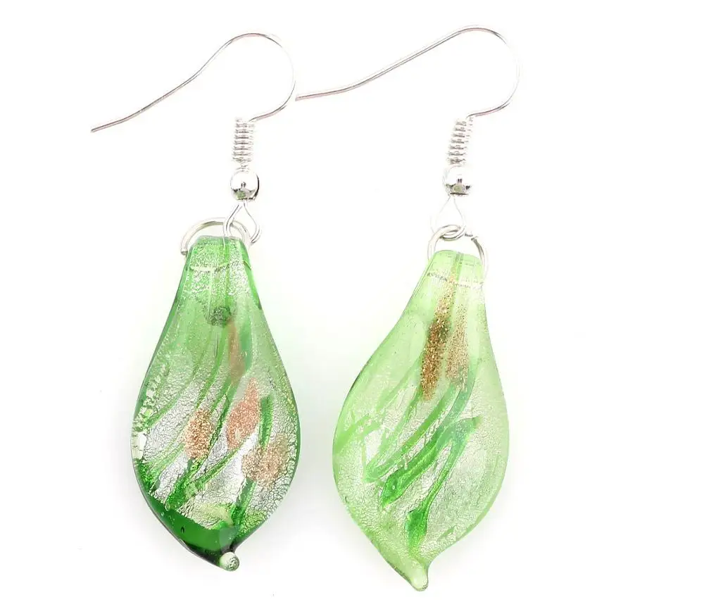 QianBei Colorful Leaf Murano Glass Hook Earrings Fashion Jewelry Charm Party Wedding Xmas Gift