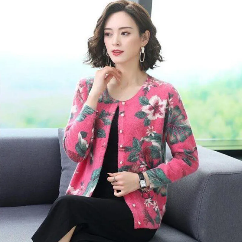 Fashion Middle-Aged Elderly Women\'s Sweater  Cardigan New 2023 Spring Autumn Sweater Coat Female Outerwear Thin Knitwear Top