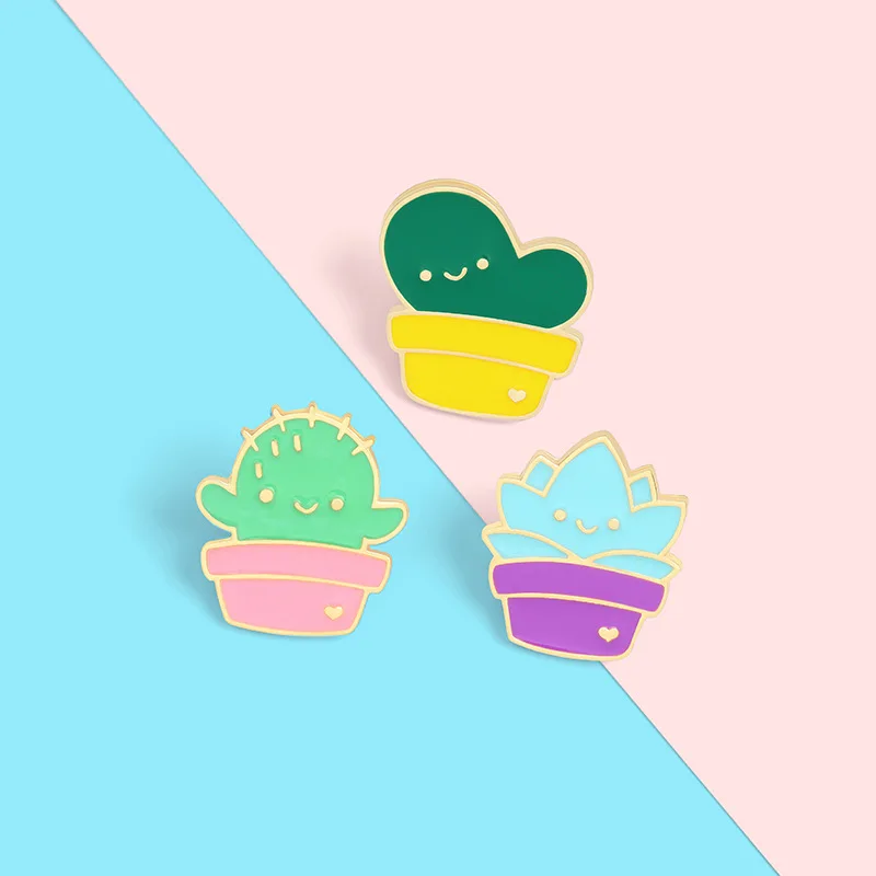 Fashion Personality Potted Emblem Cartoon Aloe Cactus Metal Enamel Brooch Fashion Cute Lapel Backpack Jewelry Accessories Gift