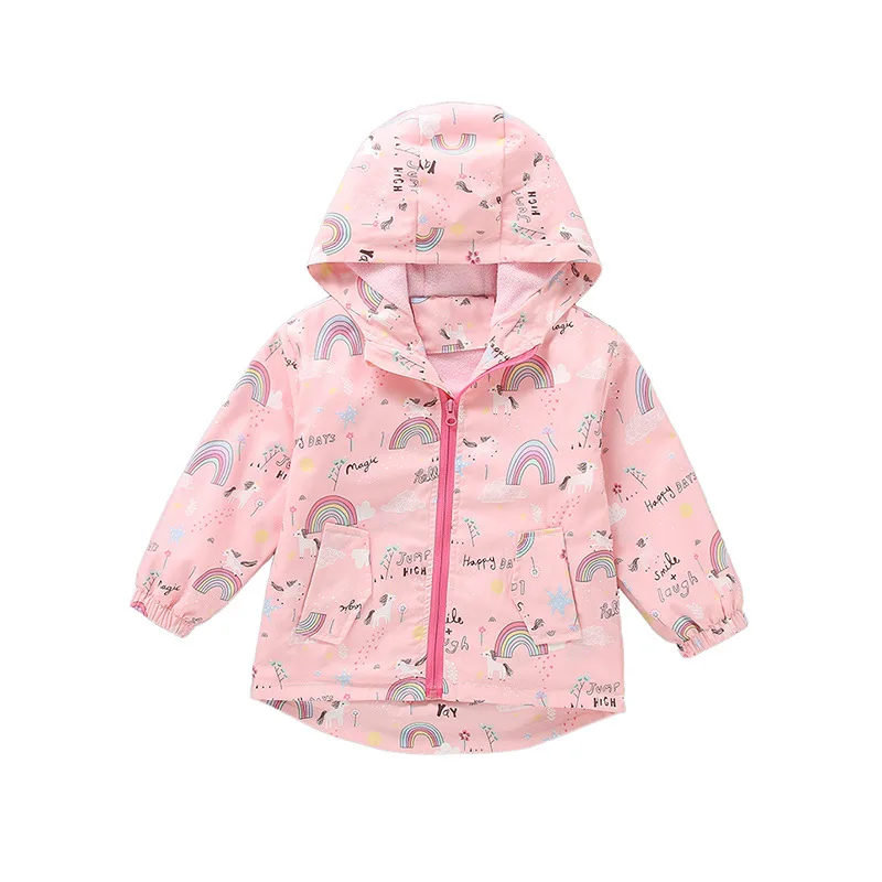 Winter Waterproof Girls\' Windbreaker Casual Cute Jacket for Girls Zipper Hoodies For Girl Kids Rainbow Christmas Children\'s Coat