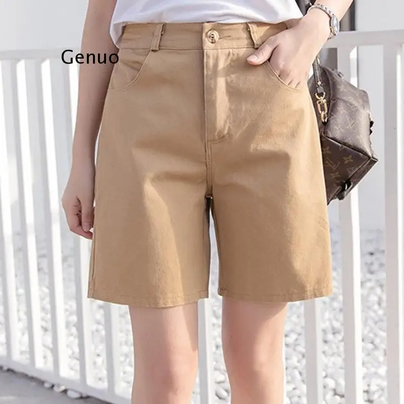 

Women Shorts Candy Color Cotton Pocket Straight Feminino Female Clothing Ladies Casual Khaki Short Femme