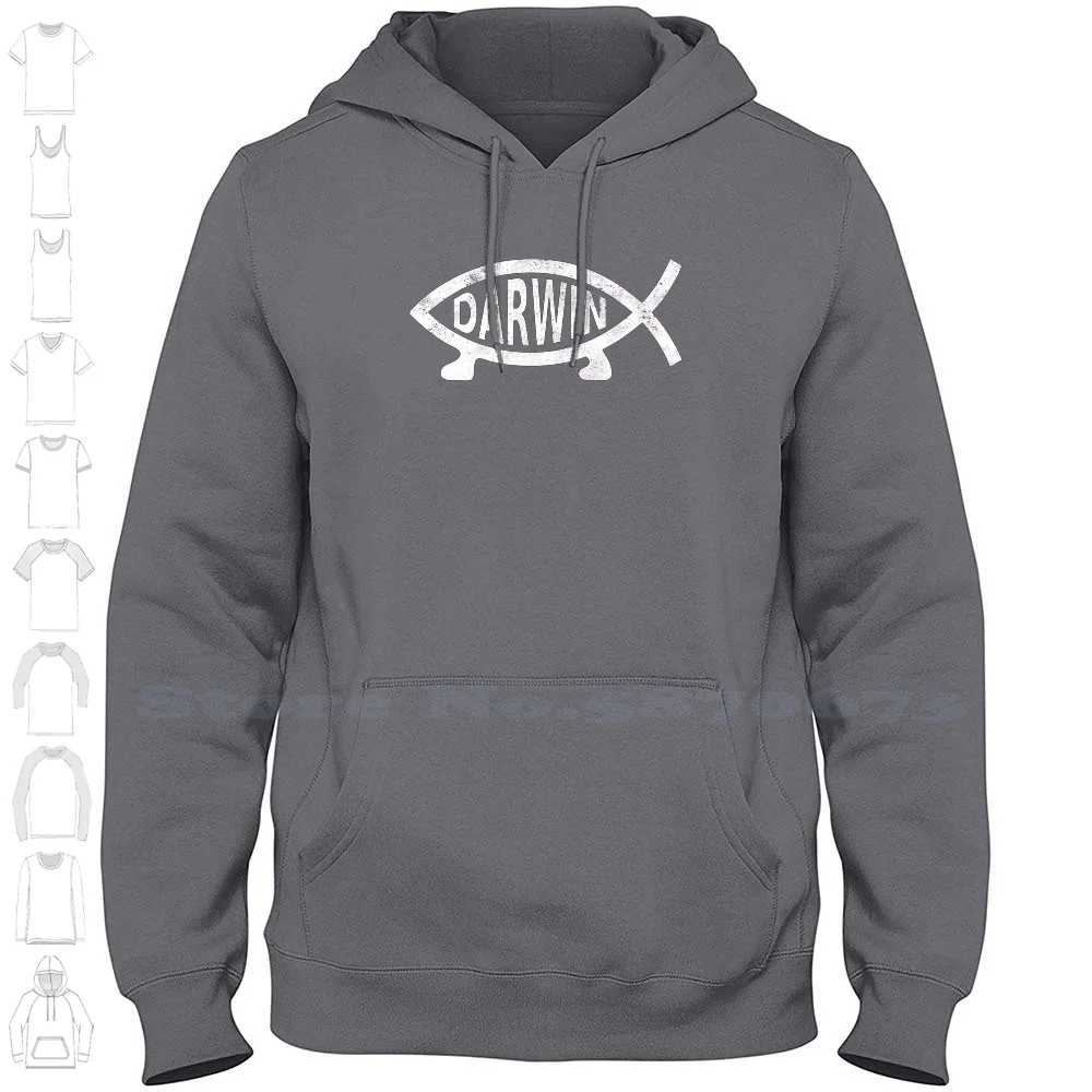 Darwin Fish ( Distressed Design ) Long Sleeve Hoodie Sweatshirt Atheism Atheist Religion Christopher Hitch Hitchens Matt Sam