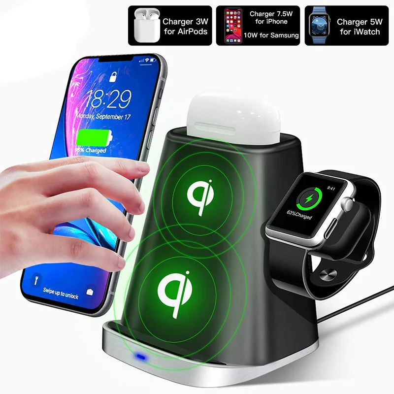 

3 in 1 Wireless Charger, 10W Qi Fast Wireless Charging Station for iPhone Xs,Wireless Charger Stand Holder for Apple iWatch