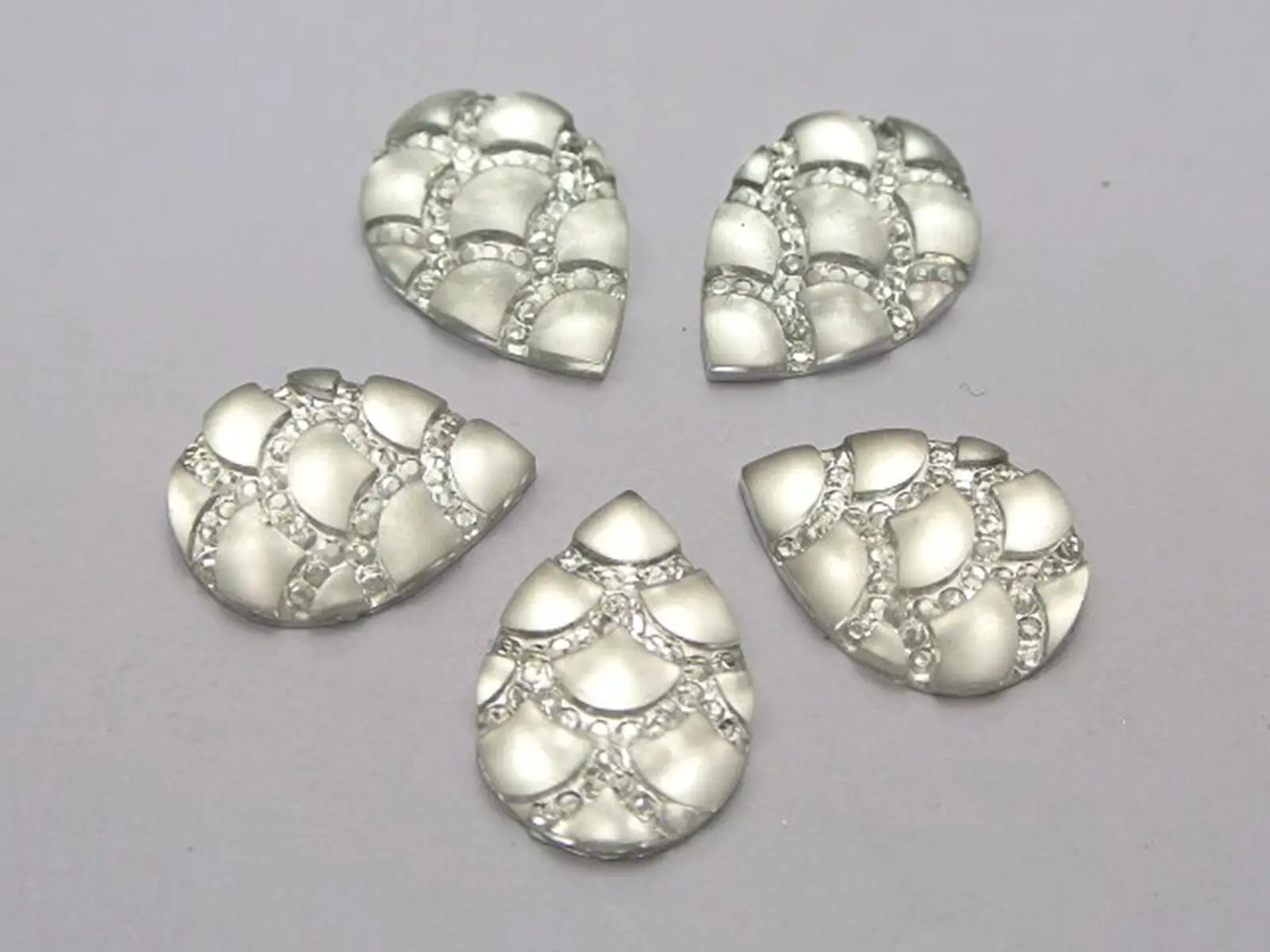 

100 Clear Flatback Resin Teardrop Cabochon Dotted Wave Rhinestone Gem 12X17mm