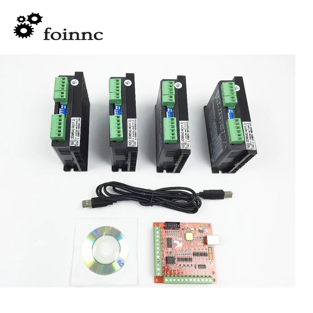 

CNC Router mach3 usb 4 Axis Kit 1pcs 4-axis mach3 Interface Breakout Board 100Khz+4pcs stepper motor driver for nema23 motor