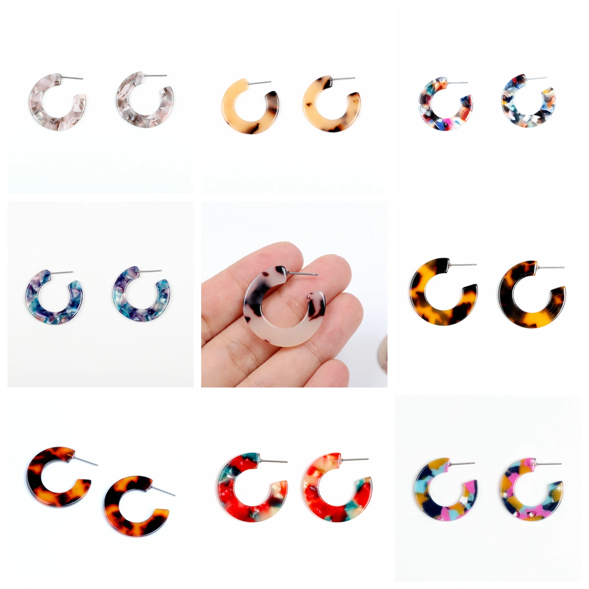 1lot 6pcs Acetate Acrylic Tortoise Shell,C shape Stainless Steel Earring Studs,Leopard Prin,Boho,Ohrringe finding,29mm,ACE5030