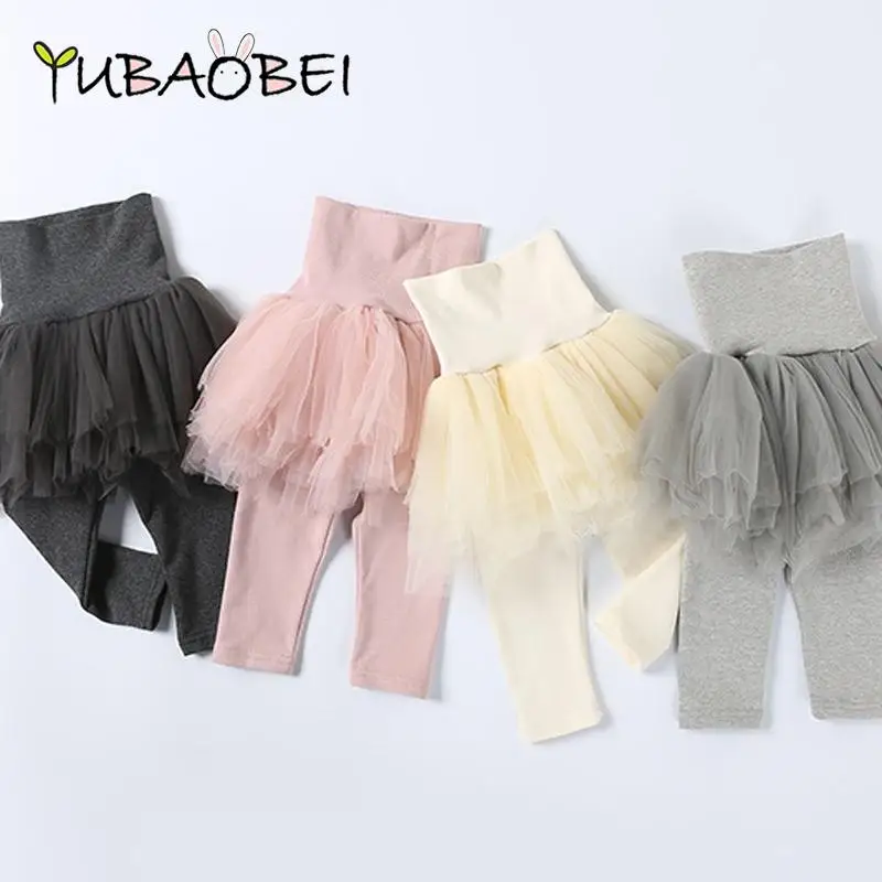 

2022 Fall Cotton Pants Baby Girls Kids 5 layers Tulle Skirt Skinny Leggings Toddler Ball Gown Party Leggings Children Clothing