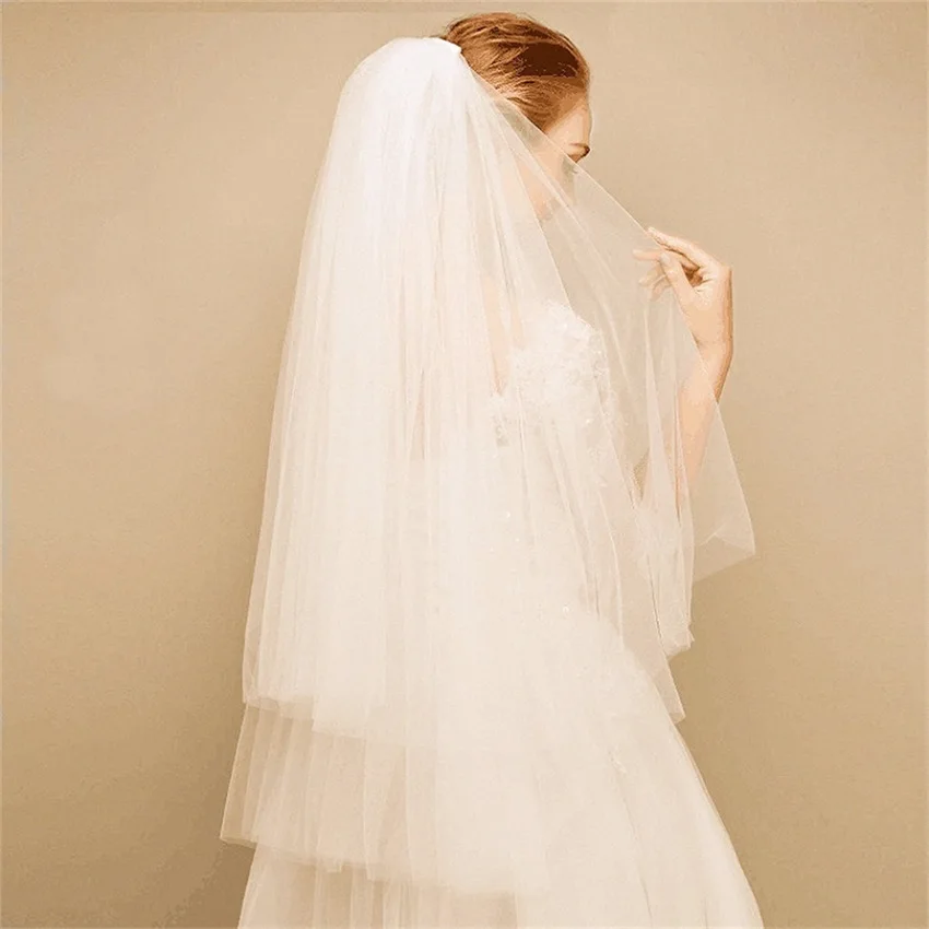 Yashmac – voile de mariée court, blanc, ivoire, à la mode, deux couches, 75cm, avec peigne, en tulle, pour fête de mariage, nouvelle collection 2019