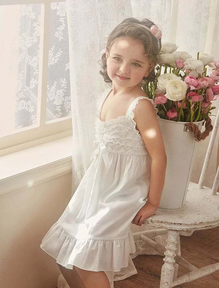 Summer Children Girl’s Lolita Dress Princess Sleepshirts Vintage Kid‘s Ruffle Sleeveless Nightgowns.Toddler Nightdress Sleepwear