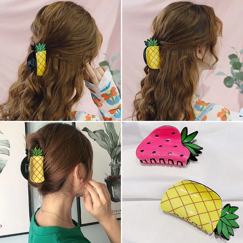 Accessori fragola fatti a mano a forma di frutta clip artiglio grande acetato anguria coda di cavallo Clip donna corea frutta coda di cavallo